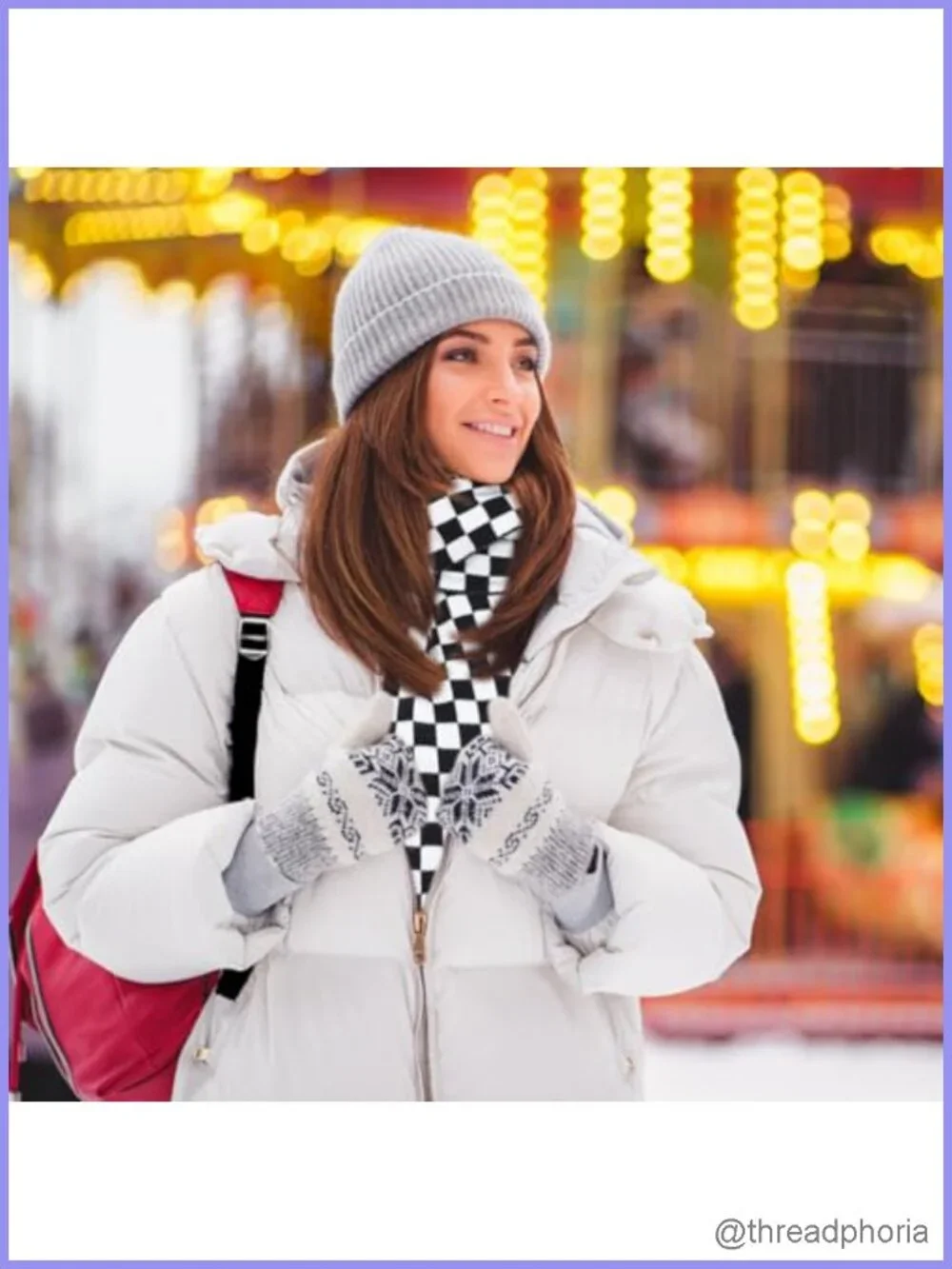 Wool Checkerboard Plaid Scarf for Women Winter Warm Cold Weather Wrap Shawl